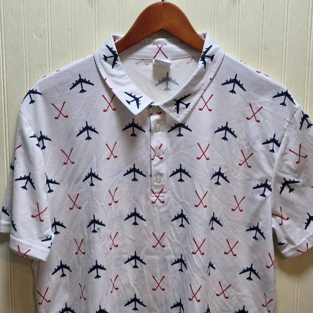 Altitude Accessories Polo Shirt Mens 3XL White Airplane Golf Print Stretch Top